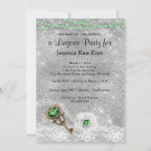 ランジェリーパーティーグリーン鍵コルセットマスクシルバー 招待状 (裏面)