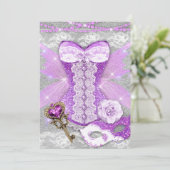 ランジェリーパーティーパープル鍵コレットマスクシルバー 招待状 (スタンド正面)