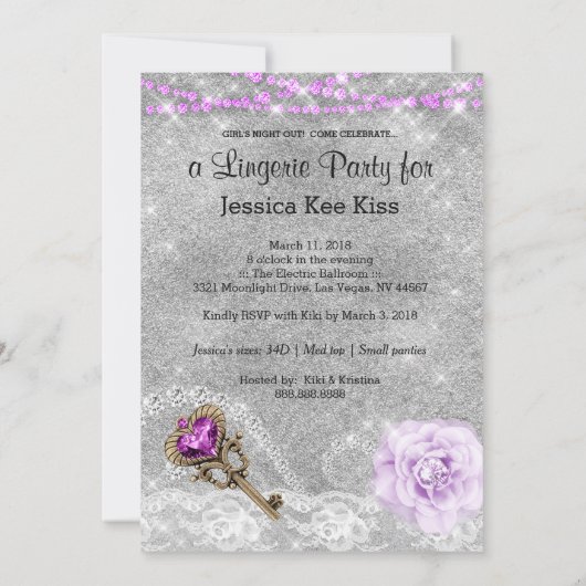 ランジェリーパーティーパープル鍵コレットマスクシルバー 招待状 (裏面)