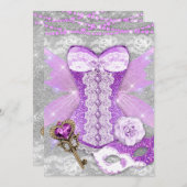 ランジェリーパーティーパープル鍵コレットマスクシルバー 招待状 (正面/裏面)