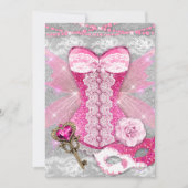 ランジェリーパーティーピンク鍵コレットマスクシルバー 招待状 (正面)