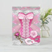 ランジェリーパーティーピンク鍵コレットマスクシルバー 招待状 (スタンド正面)