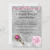 ランジェリーパーティーピンク鍵コレットマスクシルバー 招待状 (裏面)