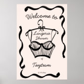 ランジェリーブライダルシャワーの縁ど波型歓迎サイン ポスター (正面)