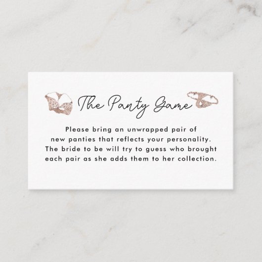 ランジェリーブライダルシャワーザパンティゲームカード エンクロージャーカード (正面)