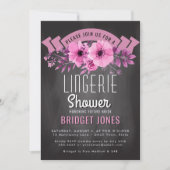 ランジェリーブライダルシャワーチャルクボードピンクフローラ 招待状 (正面)
