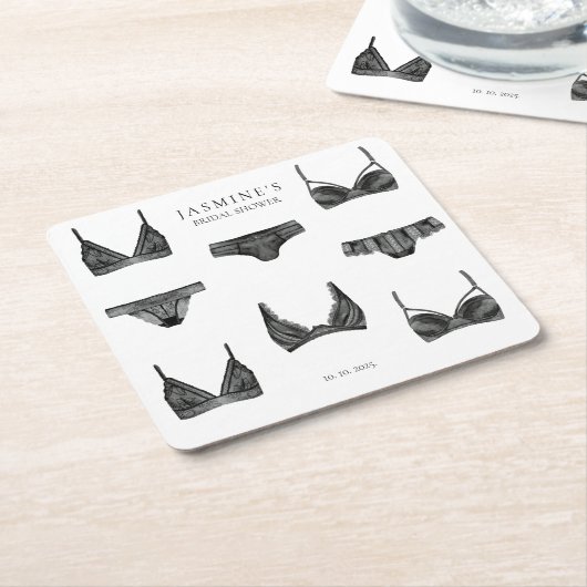 ランジェリーブライダルシャワーバチェロレッテパンティパターン スクエアペーパーコースター (アングル)