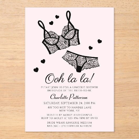ランジェリーブライダルシャワーパンティバチェロレッテ アクリル招待状 (正面)