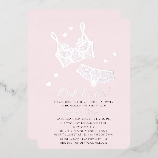 ランジェリーブライダルシャワーパンティバチェロレッテ 箔招待状 (正面/裏面)