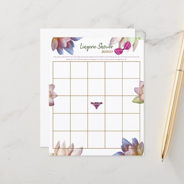 ランジェリーブライダルシャワービンゴゲーム紙シート (正面/裏面インサイチュ)