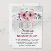 ランジェリーブライダルシャワーピンクウォーターカラーフローラレース 招待状 (正面)