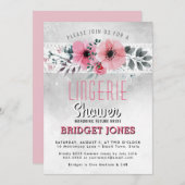 ランジェリーブライダルシャワーピンクウォーターカラーフローラレース 招待状 (正面/裏面)