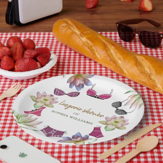 ランジェリーブライダルシャワーフローラテーマ ペーパープレート (ピクニック)