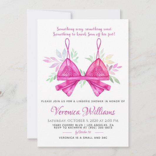 ランジェリーブライダルシャワー招待 招待状 (正面)