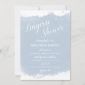 ランジェリーブライダルシャワー、埃っぽい青い水彩 招待状 (正面)