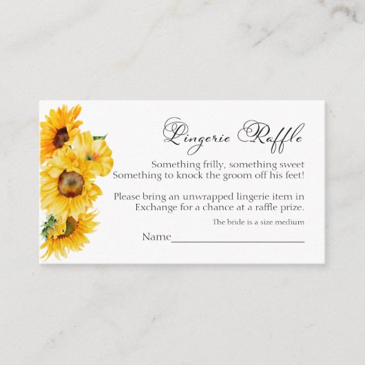 ランジェリーラッフルサンフローフローラ秋ブライダルシャワー エンクロージャーカード (正面)