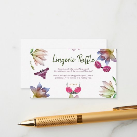 ランジェリーラッフルブライダルシャワー エンクロージャーカード (正面/裏面インサイチュ)