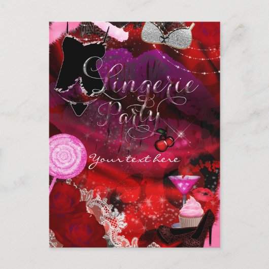 ランジェリー&キャンディパーティーガールズ招待状フライヤー インビテーションポストカード (正面)