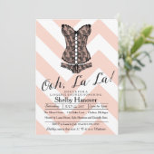 ランジェリー シャワー、オオーラ | ピンク チェvron ブラックレース 招待状 (スタンド正面)
