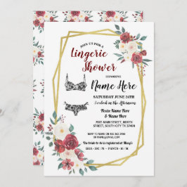 ランジェリー シャワー ゴールド ウォーターカラー 赤 クリーム 花 招待状