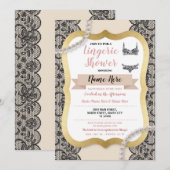 ランジェリー シャワー ゴールド クリーム レース ブラ パール 招待状 (正面/裏面)