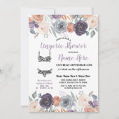 ランジェリー シャワー 水彩 ピーチ パープル クリーム 招待状 (正面)