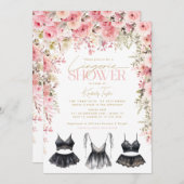 ランジェリー ピンク フローラル ブライダルシャワー 招待状 (正面/裏面)