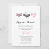 ランジェリー ピンク ブラック 水彩 おしゃれ ブライダル シャワー 招待状 (正面)