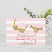ランジェリー ブライダルシャワー 招待状 ピンク & ゴールド (スタンド正面)