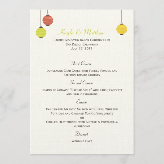 ランタぶら下がったンのメ結婚ニューカード メニュー (正面)