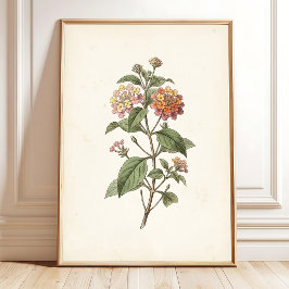 ランタナの植物画コテージコア プリント