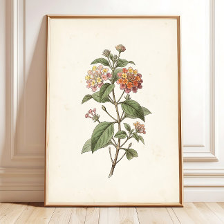 ランタナの植物画コテージコア プリント
