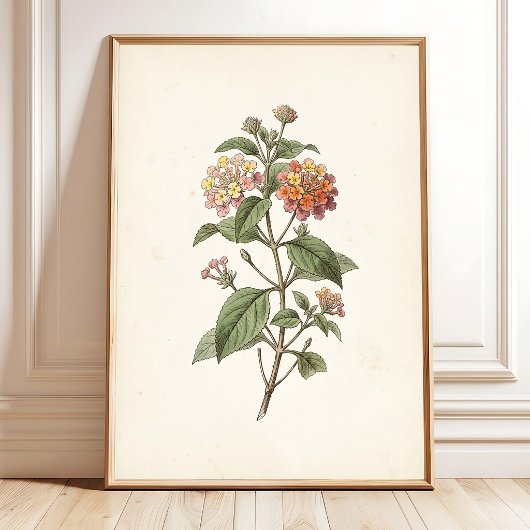ランタナの植物画コテージコア プリント