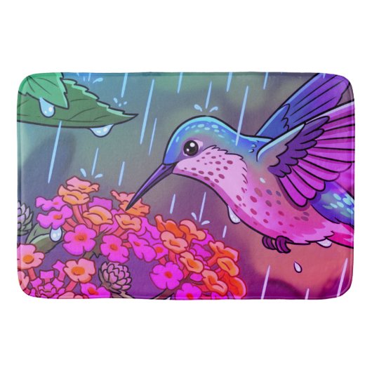 ランタナの花から蜜を飲むハチドリ i バスマット (正面)