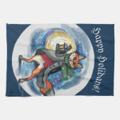 ランタンお洒落キツネインザスノーホリデー キッチンタオル (横)