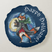 ランタンお洒落キツネインザスノーホリデー ラウンドクッション (裏面)