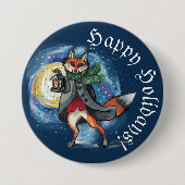 ランタンお洒落キツネインザスノーホリデー 缶バッジ (正面)