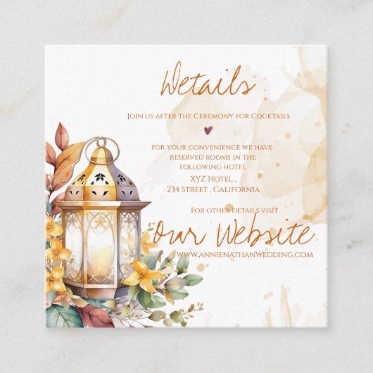 ランタンかわいらしイエローフローラ秋の結婚式詳細 エンクロージャーカード (正面)