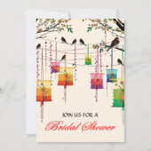 ランタンさくらんぼツリーバードフローラブライダルシャワー 招待状 (正面)