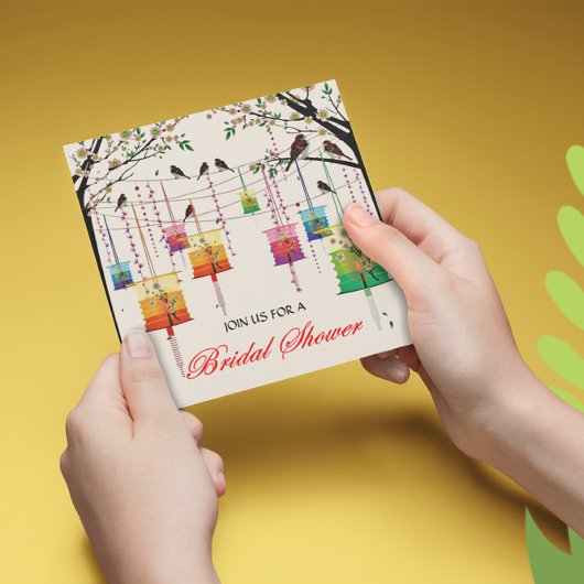 ランタンさくらんぼツリーバード春ブライダルシャワー 招待状