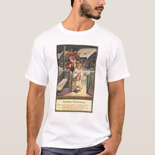 ランタンとのサンタそして天使 Tシャツ (正面)