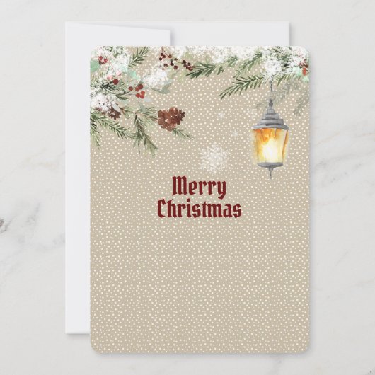 ランタンとグリーンがシンプルな冬のウェディング 案内状 (裏面)