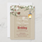 ランタンとグリーンがシンプルな冬のウェディング 案内状 (正面)