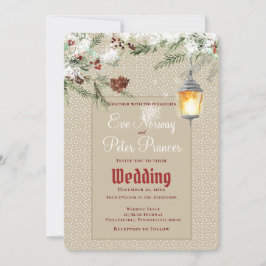 ランタンとグリーンがシンプルな冬のウェディング 案内状