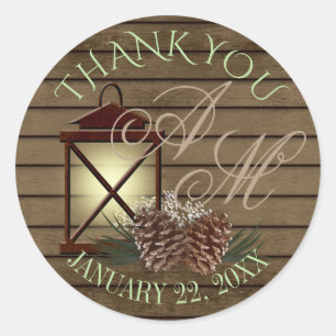 ランタンとパイン冬素朴モノグラム ラウンドシール