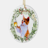 ランタンとリースしたクリスマスパーソナライズされた猫 セラミックオーナメント (右)