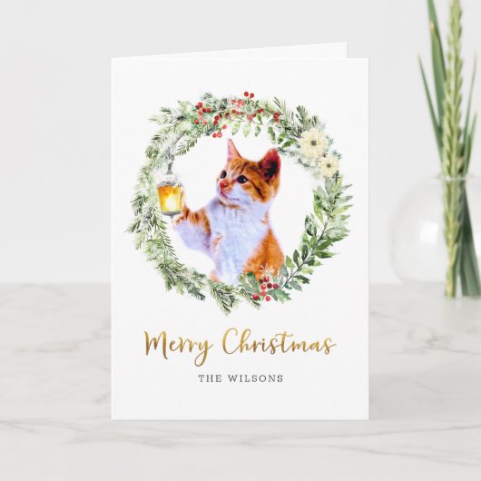ランタンとリースしたクリスマス猫 シーズンカード (正面)