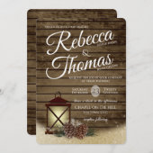 ランタンと松の球果素朴冬の結婚式 招待状 (正面/裏面)