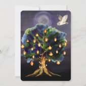 ランタンと美しい木,月,フクロウ誕生日 招待状 (裏面)