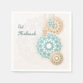 ランタンと装飾が施された幸せなイードムバラク スタンダードカクテルナプキン (正面)